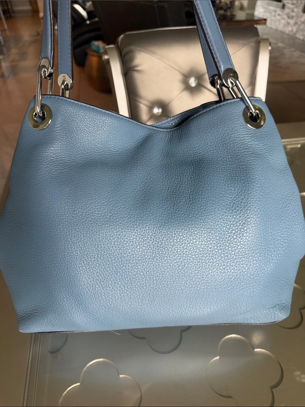 MICHAEL KORS Raven Large Leather Shoulder Bag Dusty Blue